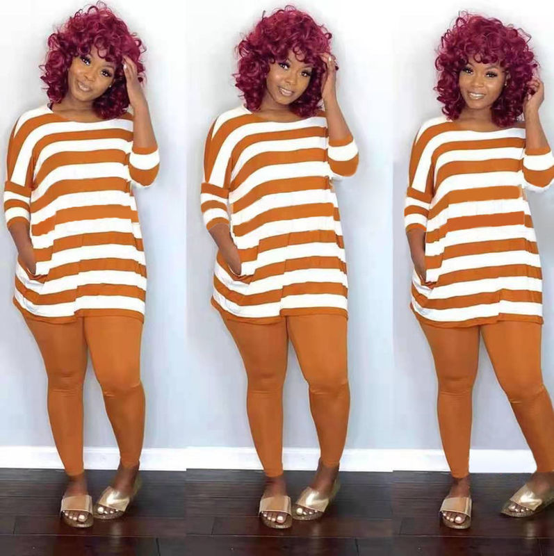 2021 Anti-UV Casual 2 Piece Set Stripe Leisure Off Shoulder Set Top And Pant Set Running Jogging Outfits