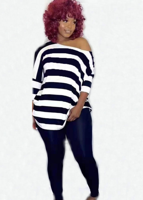 2021 Anti-UV Casual 2 Piece Set Stripe Leisure Off Shoulder Set Top And Pant Set Running Jogging Outfits