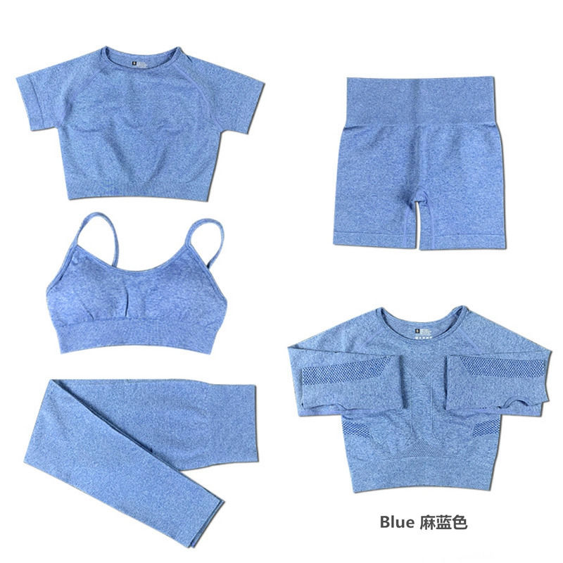 2021 Antibacterial Yoga Wear 5 Piece Set Running Jogger Top And Pants Bra Gaiters Women Sportswear Fitness Clothes Casual
