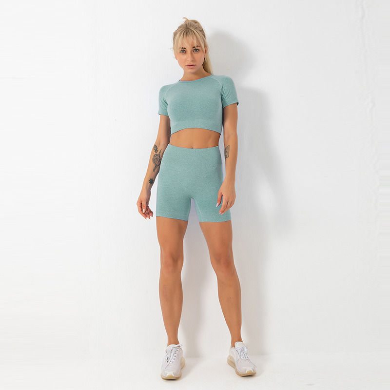 2021 Antibacterial Casual Outfits 2 Pieces Jogger Tops Sportswear Set And Shorts Yoga Wear Women Short Sleeves