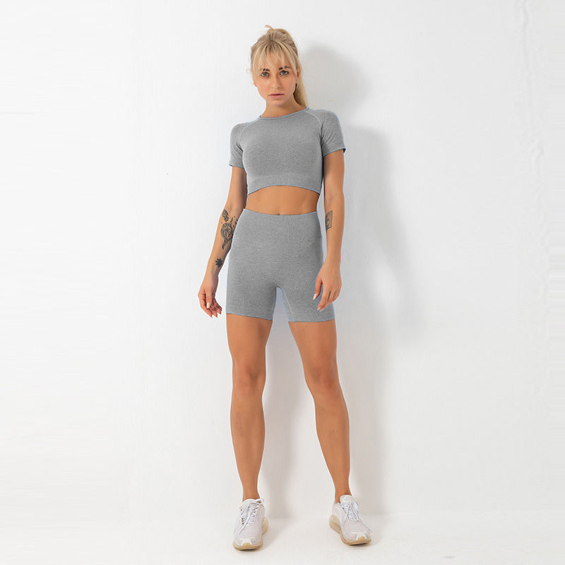 2021 Antibacterial Casual Outfits 2 Pieces Jogger Tops Sportswear Set And Shorts Yoga Wear Women Short Sleeves