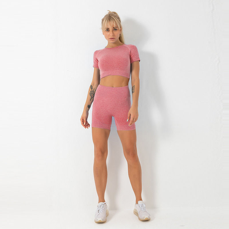 2021 Antibacterial Casual Outfits 2 Pieces Jogger Tops Sportswear Set And Shorts Yoga Wear Women Short Sleeves