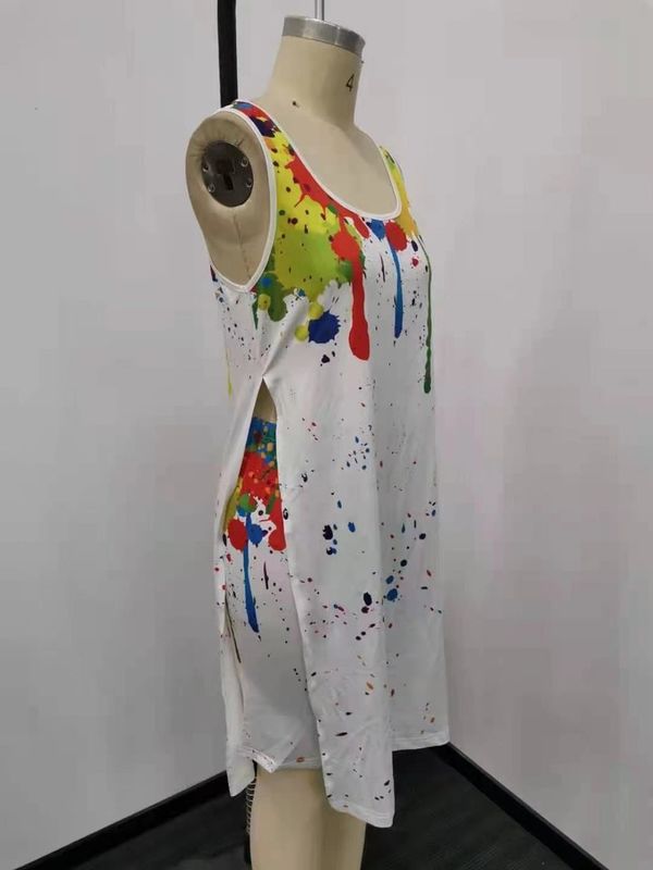 2021 Anti-UV Tie Die 2 Pieces Set Splatter-ink Printing Shorts Outfits Irregular Asymmetric Edge