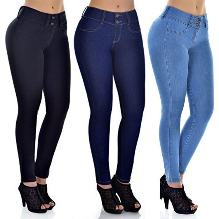 Color Fade Proof Good Quality High Waist Stretching Jeans Solid Woman Skinny Pencil Jeans