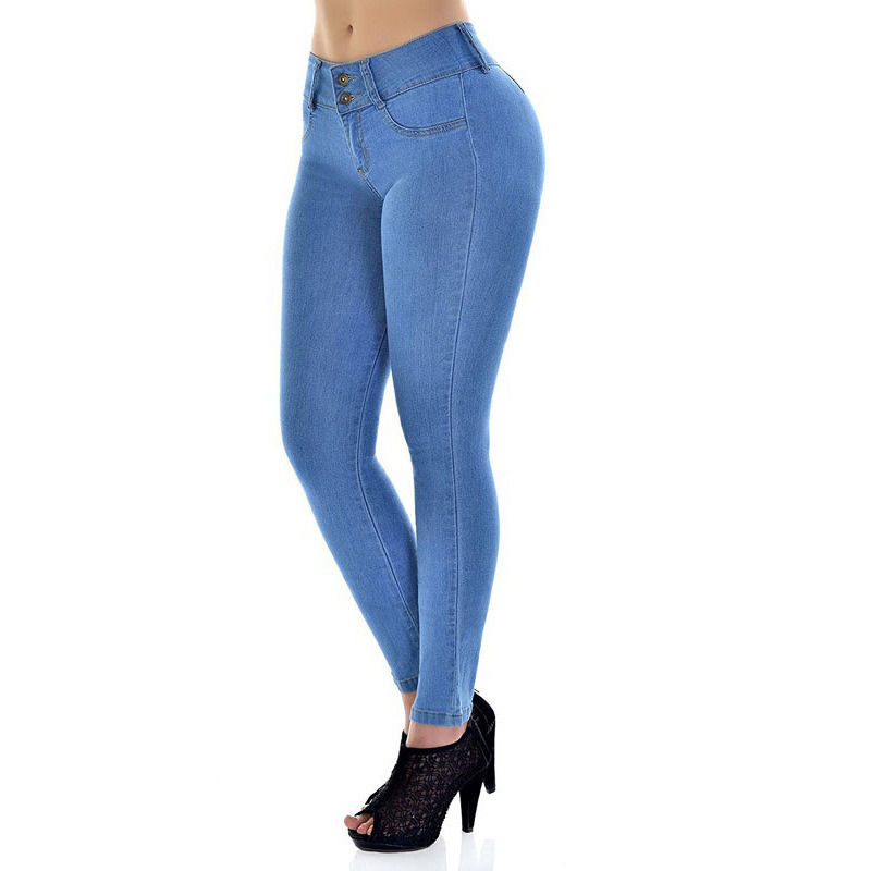 Color Fade Proof Good Quality High Waist Stretching Jeans Solid Woman Skinny Pencil Jeans