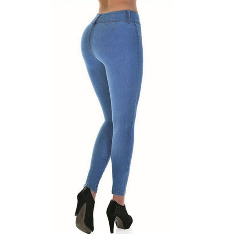 Color Fade Proof Good Quality High Waist Stretching Jeans Solid Woman Skinny Pencil Jeans