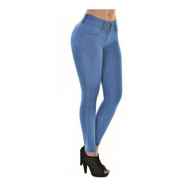 Color Fade Proof Good Quality High Waist Stretching Jeans Solid Woman Skinny Pencil Jeans
