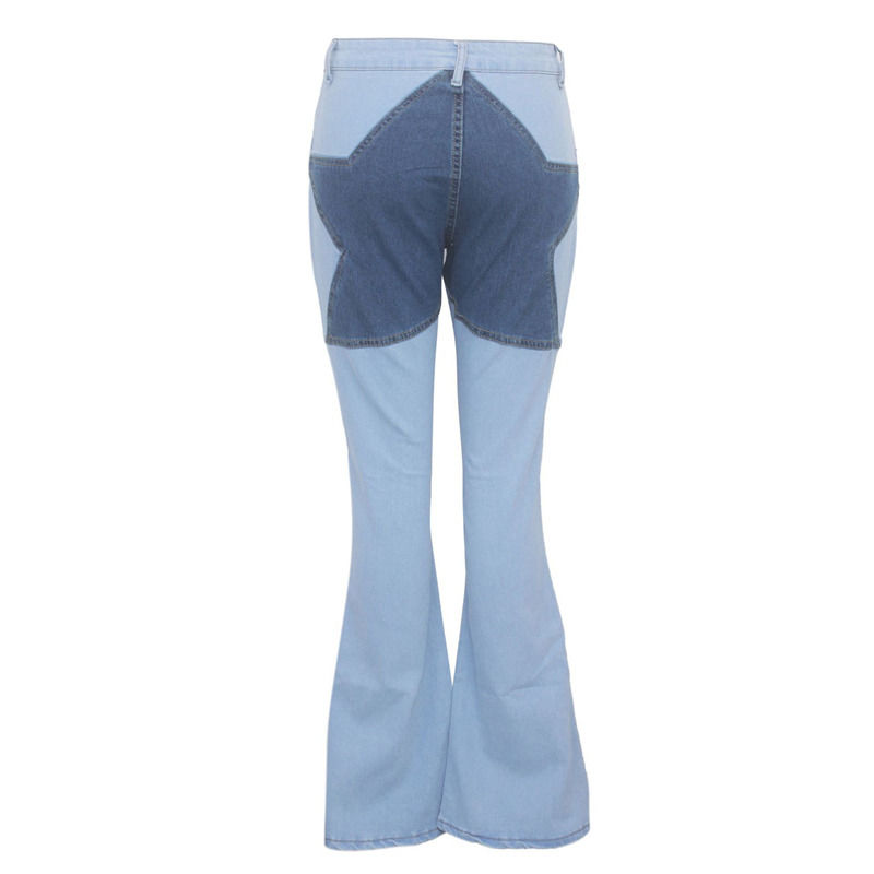 Color Fade Proof Good quality patchwork hip star jeans stitching stretch flared pants women jeans long