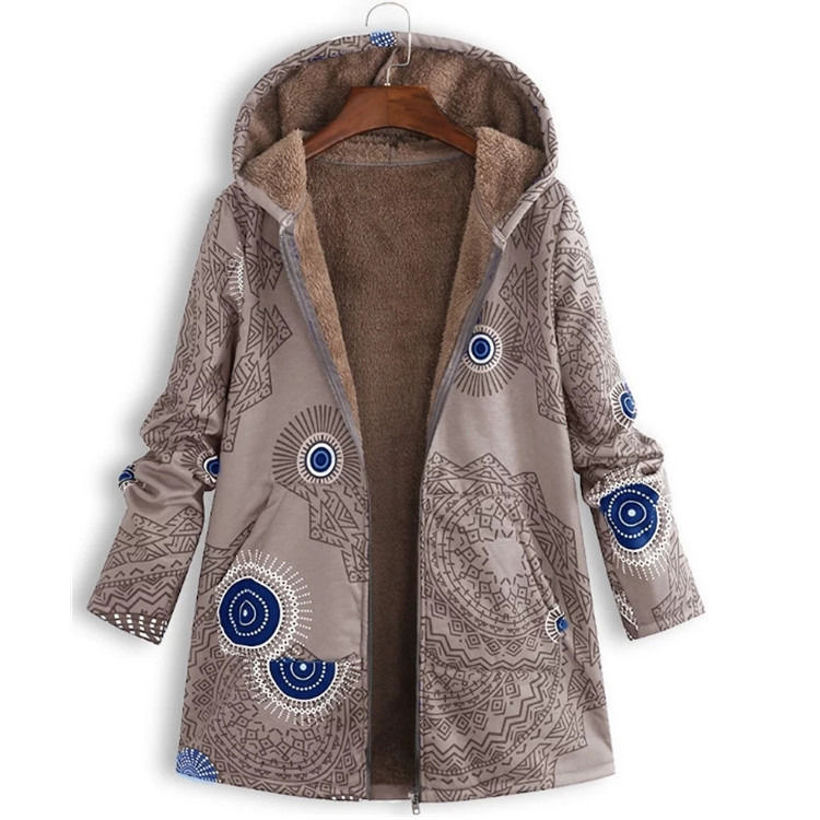 Factory wholesale waterproof women winter coat printed pocket hoodie jacket women age grade fashion fleece