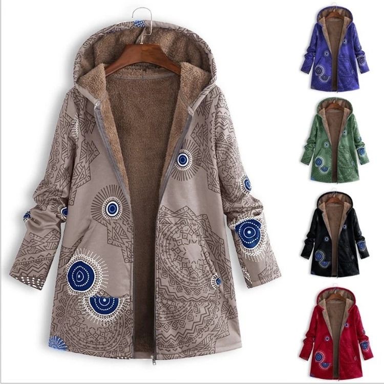 Factory wholesale waterproof women winter coat printed pocket hoodie jacket women age grade fashion fleece