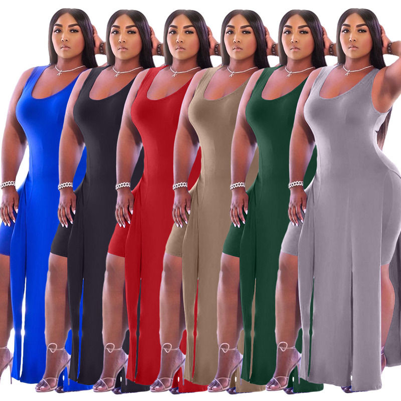 2021 NEW Anti-Static Two Piece Set Elastic Split Tank Dress Summer Dress Shorts Sleeveless Casual Dress