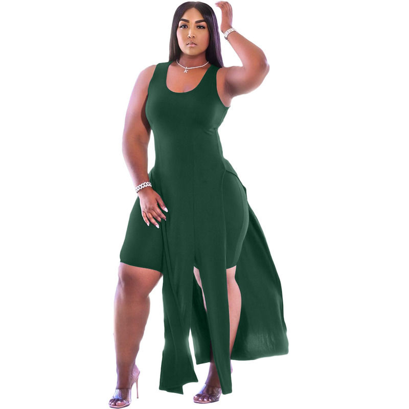 2021 NEW Anti-Static Two Piece Set Elastic Split Tank Dress Summer Dress Shorts Sleeveless Casual Dress