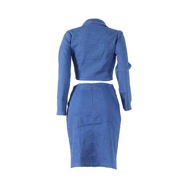 Fashion style plus size sexy denim lattice skirt with upper set two pieces set lattice casual skirt